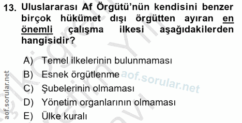 13. soru: Uluslararası Af Örgütü'nün kendisini benzer birçok hükümet dışı örgütten ayıran en önemli çalışma ilkesi aşağıdakiler…