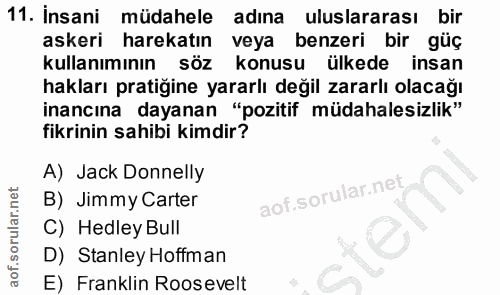 11. soru: İnsani mudahele adina uluslararası bir askeri harekatın veya benzeri bir güç kullanımının SöZ konusu ülkede insan hak…