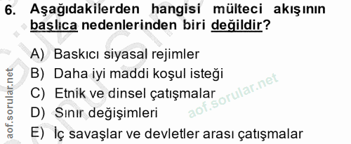 6. soru: Aşağıdakilerden hangisi mülteci akışının başlıca nedenlerinden biri değildir? A) Baskıcı siyasal rejimler B) Daha iyi…