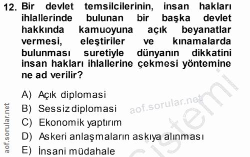12. soru: Bir devlet temsilcilerinin, insan hakları ihlallerinde bulunan bir başka devlet hakkında kamuoyuna açık beyanatlar ve…