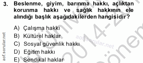 3. soru: Beslenme, giyim, barınma hakkı, açlıktan korunma hakkı ve sağlik hakkının ele alındığı başlık aşağıdakilerden hangisi…