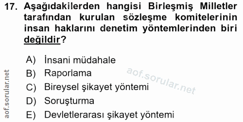 17. soru: Aşağıdakilerden hangisi Birleşmiş Milletler tarafından kurulan sözleşme komitelerinin insan haklarını denetim yönteml…