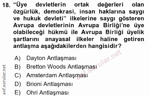 18. soru: "Üye devletlerin ortak değerleri olan özgürlük, demokrasi, insan haklarına saygı ve hukuk devleti" ilkelerine saygı g…