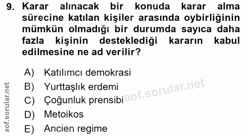 9. soru: Karar alınacak bir konuda karar alma sürecine katılan kişiler arasında oybirliğinin mümkün olmadığı bir durumda sayıc…