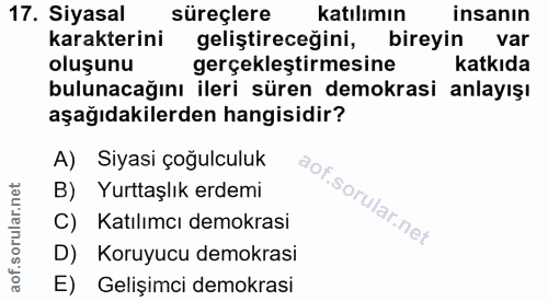 17. soru: Siyasal süreçlere katılımın insanın karakterini geliştireceğini, bireyin var oluşunu gerçekleştirmesine katkıda bulun…