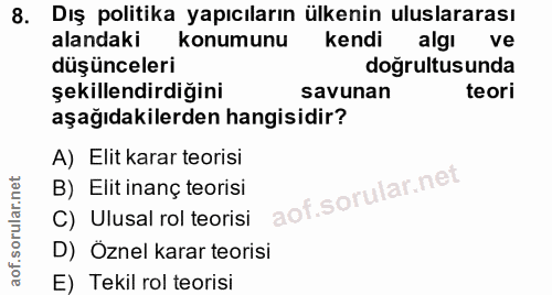 8. soru: Dış politika yapıcıların ülkenin uluslararası alandaki konumunu kendi algı ve düşünceleri doğrultusunda şekillendirdi…