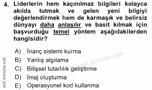 4. soru: Liderlerin hem kaçınılmaz bilgileri kolayca akılda tutmak ve gelen yeni bilgiyi değerlendirmek hem de karmaşık ve bel…