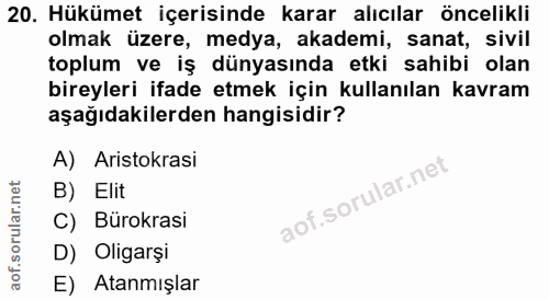 20. soru: Hükümet içerisinde karar alıcılar öncelikli olmak üzere, medya, akademi, sanat, sivil toplum ve iş dünyasında etki sa…