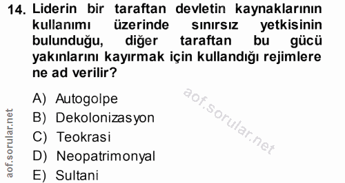 14. soru: Liderin bir taraftan devletin kaynaklarının kullanımı üzerinde sınırsız yetkisinin bulunduğu, diğer taraftan bu дйсй…