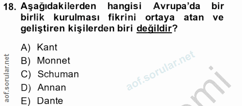 18. soru: Aşağıdakilerden hangisi Avrupa'da bir birlik kurulması fikrini ortaya atan ve geliştiren kişilerden biri değildir? A)…