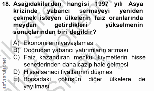 18. soru: Aşağıdakilerden hangisi 1997 yılı Asya krizinde yabancı sermayeyi yeniden çekmek isteyen ülkelerin faiz oranlarında m…