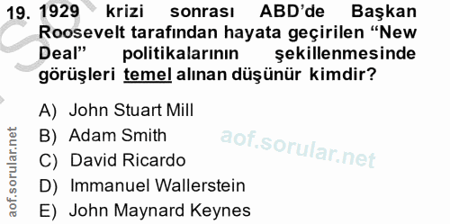 19. soru: 1929 krizi sonrası ABD'de Başkan Roosevelt tarafından hayata geçirilen "New Deal" politikalarının şekillenmesinde gör…