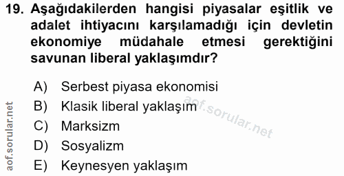 19. soru: Aşağıdakilerden hangisi piyasalar eşitlik ve adalet ihtiyacını karşılamadığı için devletin ekonomiye müdahale etmesi…