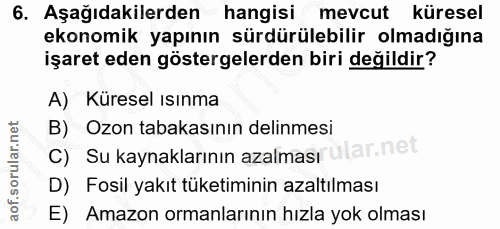 6. soru: Aşağıdakilerden hangisi mevcut küresel ekonomik yapının sürdürülebilir olmadığına işaret eden göstergelerden biri değ…