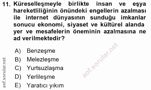 11. soru: Küreselleşmeyle birlikte insan ve eşya hareketliliğinin önündeki engellerin azalması ile internet dünyasının sunduğu…