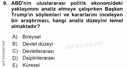 9. soru: ABD'nin uluslararası politik ekonomideki yaklaşımını analiz etmeye çalışırken Başkan Trump'ın söylemleri ve kararları…