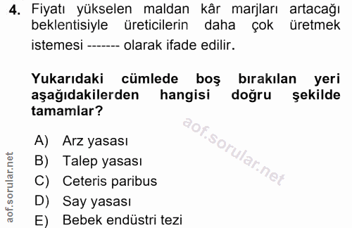 4. soru: Fiyatı yükselen maldan kår marjları artacağı beklentisiyle üreticilerin daha çok üretmek istemesi ------ olarak ifade…