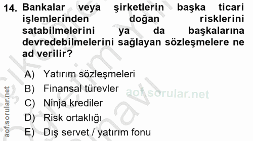 14. soru: Bankalar veya şirketlerin başka ticari işlemlerinden doğan risklerini satabilmelerini ya da başkalarına devredebilmel…