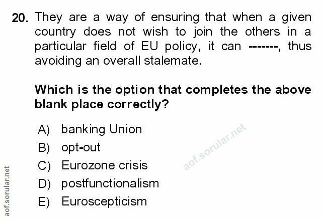 20. soru: They are a way of ensuring that when a given country does not wish to join the others in a particular field of EU pol…