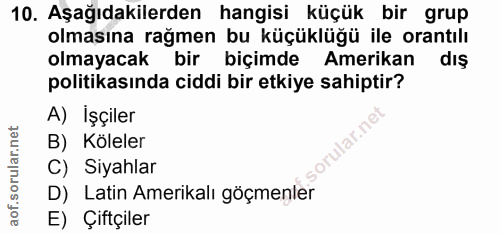 10. soru: Aşağıdakilerden hangisi küçük bir grup olmasına rağmen bu küçüklüğü ile orantılı olmayacak bir biçimde Amerikan dış p…