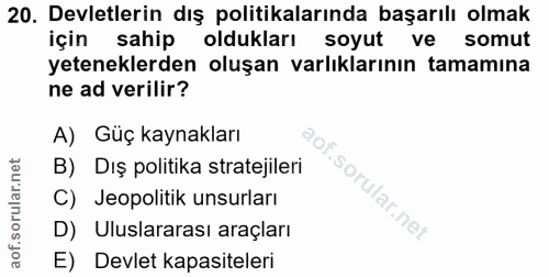 20. soru: Devletlerin dış politikalarında başarılı olmak için sahip oldukları soyut ve somut yeteneklerden oluşan varlıklarının…