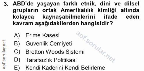 3. soru: ABD'de yaşayan farklı etnik, dini ve dilsel grupların ortak Amerikalılık kimliği altında kolayca kaynaşabilmelerini i…