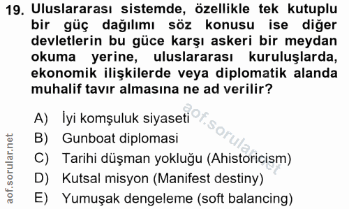 19. soru: Uluslararası sistemde, özellikle tek kutuplu bir güç dağılımı söz konusu ise diğer devletlerin bu güce karşı askeri b…