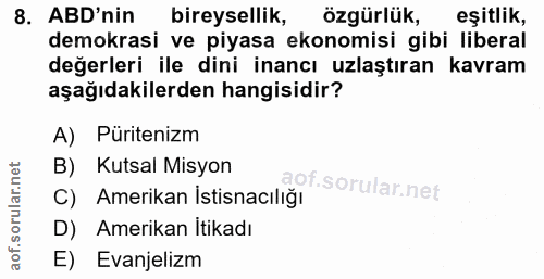 8. soru: ABD'nin bireysellik, özgürlük, eşitlik, demokrasi ve piyasa ekonomisi gibi liberal değerleri ile dini inancı uzlaştır…