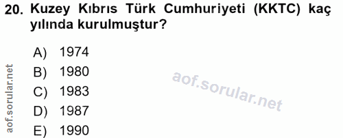 20. soru: Kuzey Kıbrıs Türk Cumhuriyeti (KKTC) kaç yılında kurulmuştur? A) 1974 B) 1980 C) 1983 D) 1987 E) 1990