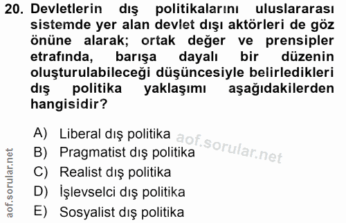 20. soru: Devletlerin dış politikalarını uluslararası sistemde yer alan devlet dışı aktörleri de göz önüne alarak; ortak değer…