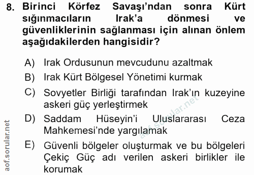8. soru: Birinci Körfez Savaşı'ndan sonra Kürt sığınmacıların Irak'a dönmesi ve güvenliklerinin sağlanması için alınan önlem a…
