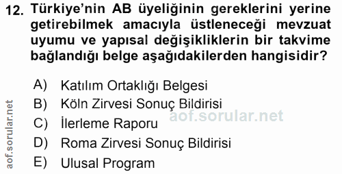 12. soru: Türkiye'nin AB üyeliğinin gereklerini yerine getirebilmek amacıyla üstleneceği mevzuat uyumu ve yapısal değişiklikler…