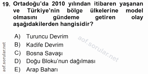 19. soru: Ortadoğu'da 2010 yılından itibaren yaşanan ve Türkiye'nin bölge ülkelerine model olmasını gündeme getiren olay aşağıd…