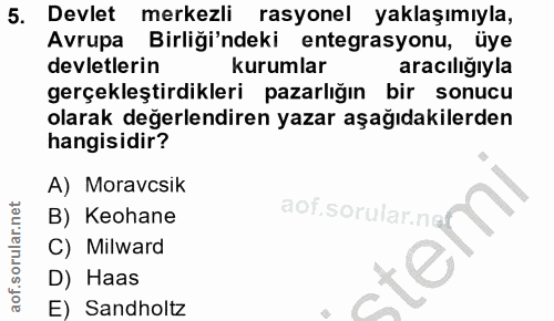5. soru: Devlet merkezli rasyonel yaklaşımıyla, Avrupa Birliği'ndeki entegrasyonu, üye devletlerin kurumlar aracılığıyla gerçe…