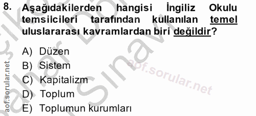 8. soru: . Aşağıdakilerden hangisi Ingiliz Okulu temsilcileri tarafindan kullanılan temel uluslararası kavramlardan biri değil…