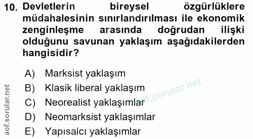 10. soru: Devletlerin bireysel özgürlüklere müdahalesinin sınırlandırılması ile ekonomik zenginleşme arasında doğrudan ilişki o…