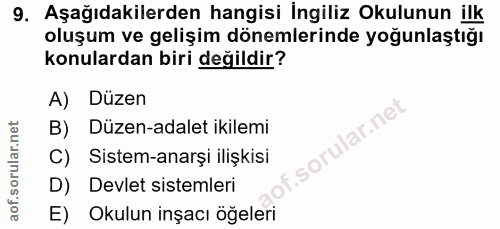 9. soru: Aşağıdakilerden hangisi İngiliz Okulunun ilk oluşum ve gelişim dönemlerinde yoğunlaştığı konulardan biri değildir? A)…