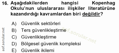 16. soru: Aşağıdakilerden hangisi Kopenhag Okulu'nun uluslararası ilişkiler literatürüne kazandırdığı kavramlardan biri değildi…