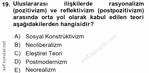19. soru: Uluslararası ilişkilerde rasyonalizm (pozitivizm) ve reflektivizm (postpozitivizm) arasında orta yol olarak kabul edi…