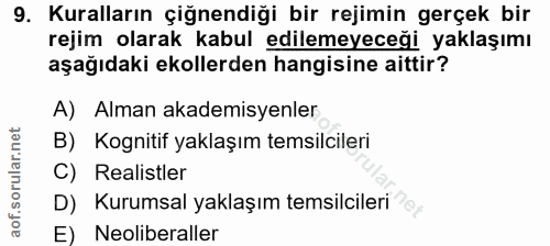 9. soru: Kuralların çiğnendiği bir rejimin gerçek bir rejim olarak kabul edilemeyeceği yaklaşımı aşağıdaki ekollerden hangisin…