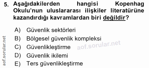 5. soru: Aşağıdakilerden hangisi Kopenhag Okulu'nun uluslararası ilişkiler literatürüne kazandırdığı kavramlardan biri değildi…