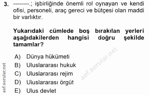 3. soru: ---_ ; işbirliğinde önemli rol oynayan ve kendi ofisi, personeli, araç gereci ve bütçesi olan maddi bir varlıktır. Yu…