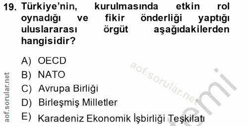 19. soru: Türkiye'nin, kurulmasında etkin rol oynadığı ve fikir önderliği yaptığı uluslararası örgüt aşağıdakilerden hangisidir…