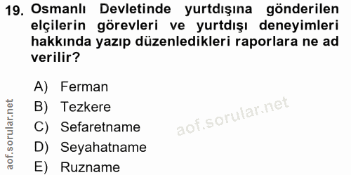19. soru: Osmanlı Devletinde yurtdışına gönderilen elçilerin görevleri ve yurtdışı deneyimleri hakkında yazıp düzenledikleri ra…