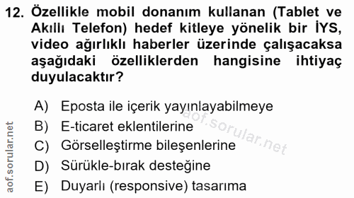 12. soru: Özellikle mobil donanım kullanan (Tablet ve Akıllı Telefon) hedef kitleye yönelik bir İYS, video ağırlıklı haberler ü…