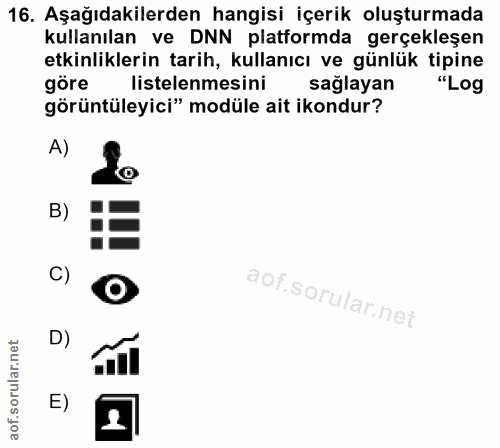 16. soru: Aşağıdakilerden hangisi içerik oluşturmada kullanılan ve DNN platformda gerçekleşen etkinliklerin tarih, kullanıcı ve…