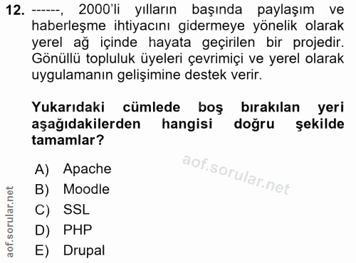 12. soru: -- 2000 li yılların başında paylaşım ve haberleşme ihtiyacını gidermeye yönelik olarak yerel ağ içinde hayata geçiril…