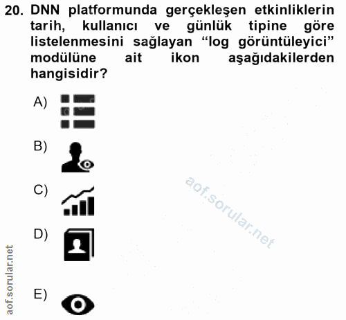 20. soru: DNN platformunda gerçekleşen etkinliklerin tarih, kullanıcı vel günlük tipine göre listelenmesini sağlayan "log görün…