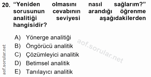 20. soru: "Yeniden olmasını nasıl sağlarım?" sorusunun cevabının arandığı öğrenme analitiği seviyesi aşağıdakilerden hangisidir…