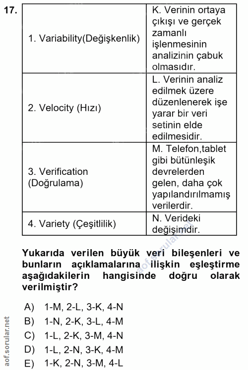 17. soru: K. Verinin ortaya çıkışı ve gerçek 1. Variability(Değişkenlik) işlenmesinin analizinin çabuk L. Verinin analiz edilme…